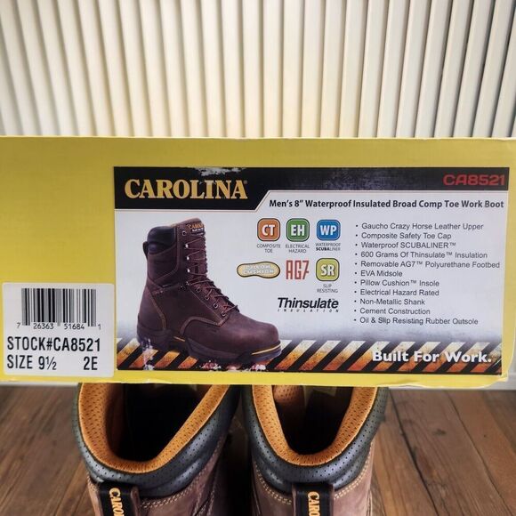 Carolina 8" Waterproof Insulated Broad Comp Toe Work Boots CA8521 Mens Sz 9.5 EE - Picture 12 of 12